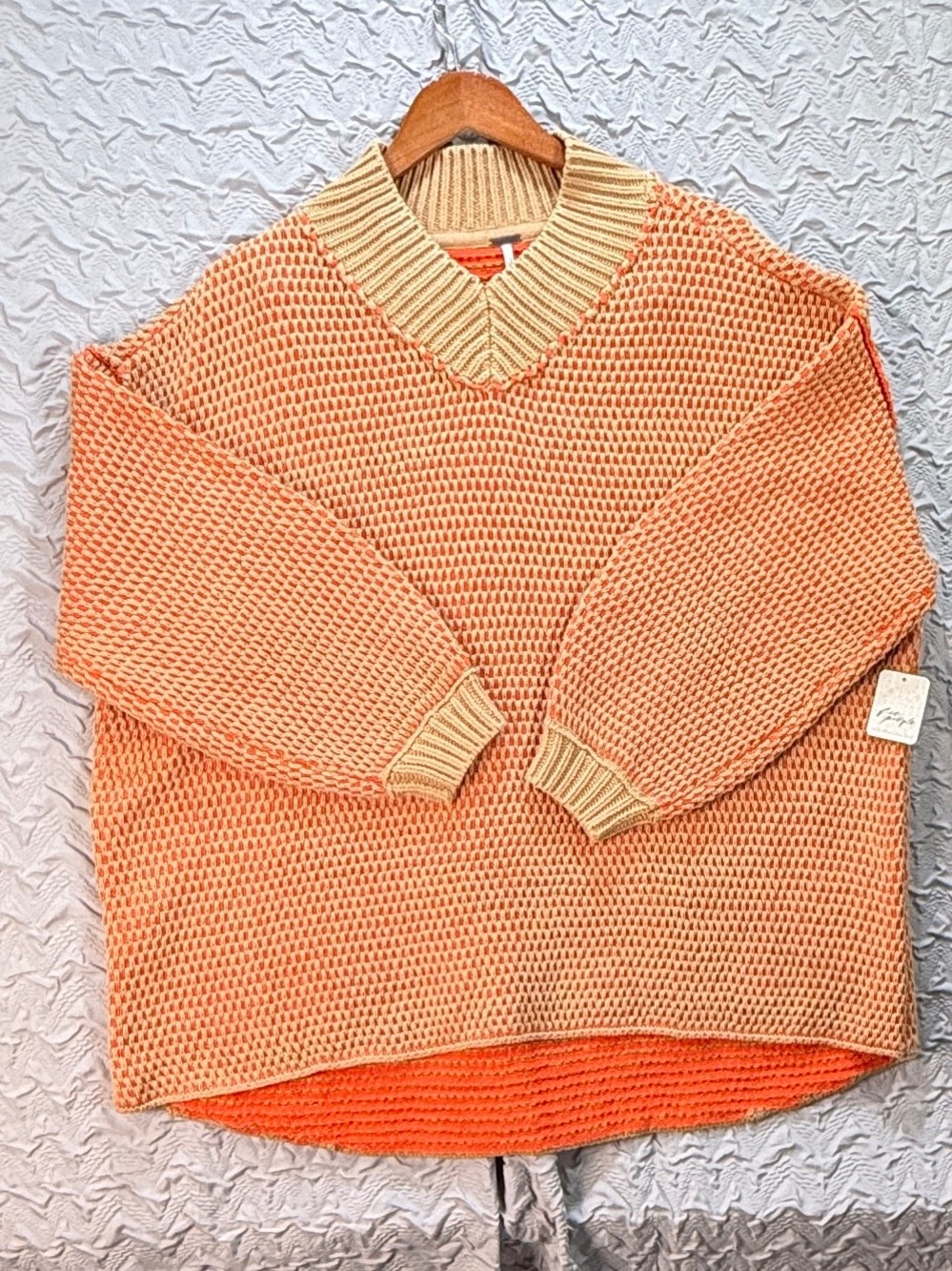 Free People Maisie Sweater XS Camel Tangerine Oversized Knit Sweater NWT